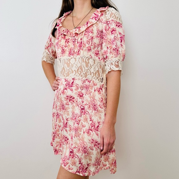 Free People Lucie Mini Dress Floral Boho Lace - Picture 2 of 12